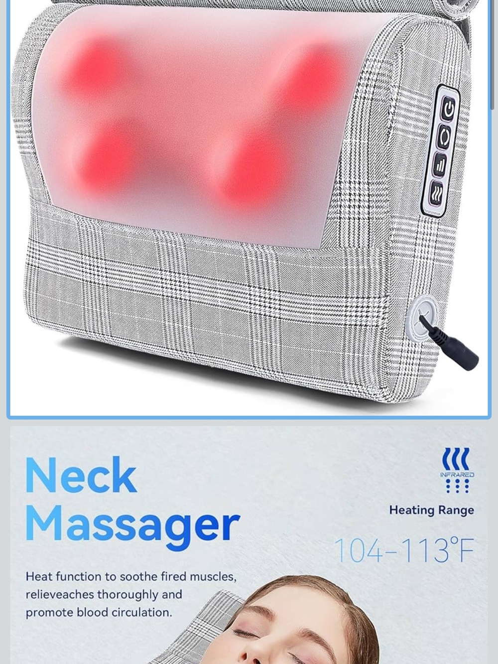 Plaid Neck Massager with Heat - Gray